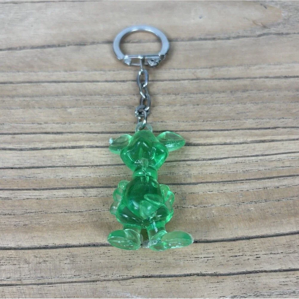 Vintage Keychain Green Mouse Key Ring Acrylic Chuck E. Cheese Retro Jelly Figure
